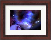 Framed This ringed planet is sorrounded by a colorful Nebula