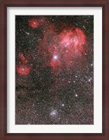 Framed Bat Nebula (IC 2948) and open star cluster NGC 3766, the Pearl Cluster