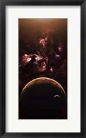 Framed barren world passes in front of a large and complex Nebula