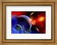 Framed mixture of colorful stars, planets, Nebulae and galaxies