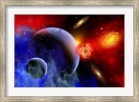 Framed mixture of colorful stars, planets, Nebulae and galaxies