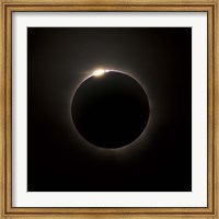 Framed Solar Eclipse with prominences and diamond ring effect