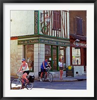 Framed Wine Shop and Cycling Tourists, Chablis, France