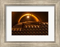Framed Champagne Bottles in Vaulted Cellar
