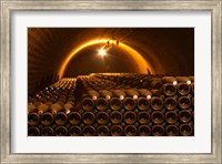 Framed Champagne Bottles in Vaulted Cellar