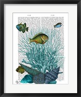 Framed Fish Blue Shells and Corals