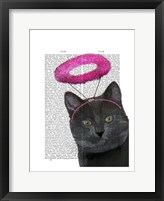 Framed Black Cat With Pink Angel Halo