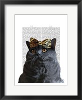 Framed Grey Cat with Leopard Bow