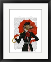 Elegant Greyhound and Red Umbrella Framed Print