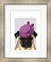 Framed Pug with Vintage Purple Hat