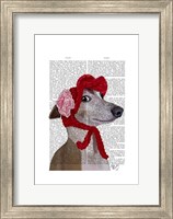 Framed Greyhound with Red Woolly Hat