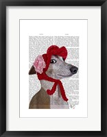 Greyhound with Red Woolly Hat Framed Print