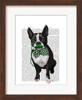 Framed Boston Terrier With Green Moustache And Spotty Green Bow Tie