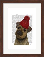 Framed Border Terrier with Red Bobble Hat