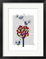 Framed Button Tree and Birds Blue
