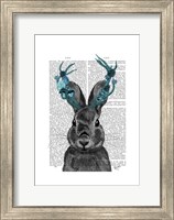 Framed Jackalope with Turquoise Antlers