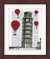 Framed Tower of Pisa and Red Hot Air Balloons