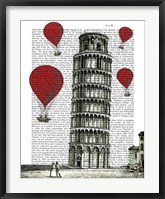 Framed Tower of Pisa and Red Hot Air Balloons