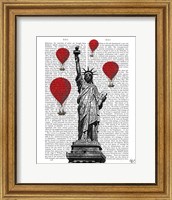 Framed Statue Of Liberty and Red Hot Air Balloons