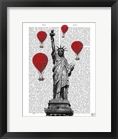 Framed Statue Of Liberty and Red Hot Air Balloons