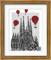 Framed Sagrada Familia and Red Hot Air Balloons