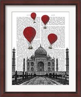 Framed Taj Mahal and Red Hot Air Balloons