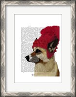 Framed German Shepherd in Red Woolly Hat
