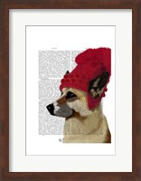 Framed German Shepherd in Red Woolly Hat