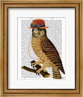 Framed Owl with Steampunk Style Bowler Hat