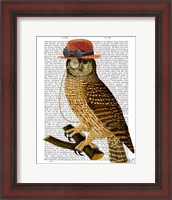 Framed Owl with Steampunk Style Bowler Hat