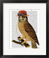 Framed Owl with Steampunk Style Bowler Hat