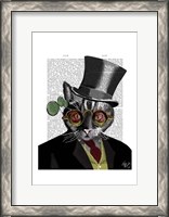 Framed Steampunk Cat - Top Hat and red yellow glasses