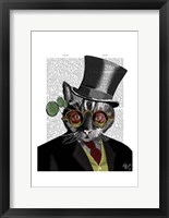 Framed Steampunk Cat - Top Hat and red yellow glasses