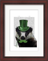 Framed Badger with Green Top Hat and Moustache
