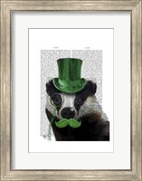 Framed Badger with Green Top Hat and Moustache