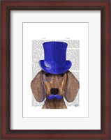 Framed Dachshund With Blue Top Hat and Blue Moustache
