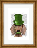 Framed Dachshund With Green Top Hat and Moustache