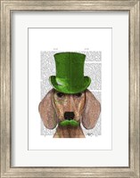 Framed Dachshund With Green Top Hat and Moustache