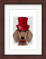 Framed Dachshund With Red Top Hat and Moustache