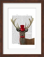 Framed Deer with Red Top Hat and Moustache