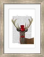 Framed Deer with Red Top Hat and Moustache