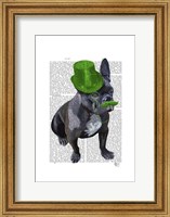 Framed French Bulldog With Green Top Hat and Moustache