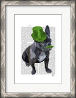 Framed French Bulldog With Green Top Hat and Moustache