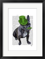 Framed French Bulldog With Green Top Hat and Moustache