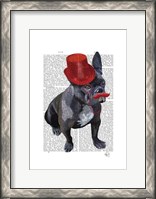 Framed French Bulldog With Red Top Hat and Moustache