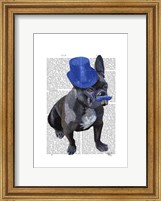 Framed French Bulldog With Blue Top Hat and Moustache