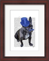 Framed French Bulldog With Blue Top Hat and Moustache