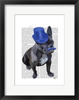 Framed French Bulldog With Blue Top Hat and Moustache
