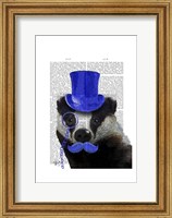 Framed Badger with Blue Top Hat and Moustache
