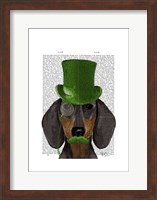 Framed Dachshund with Green Top Hat Black Tan